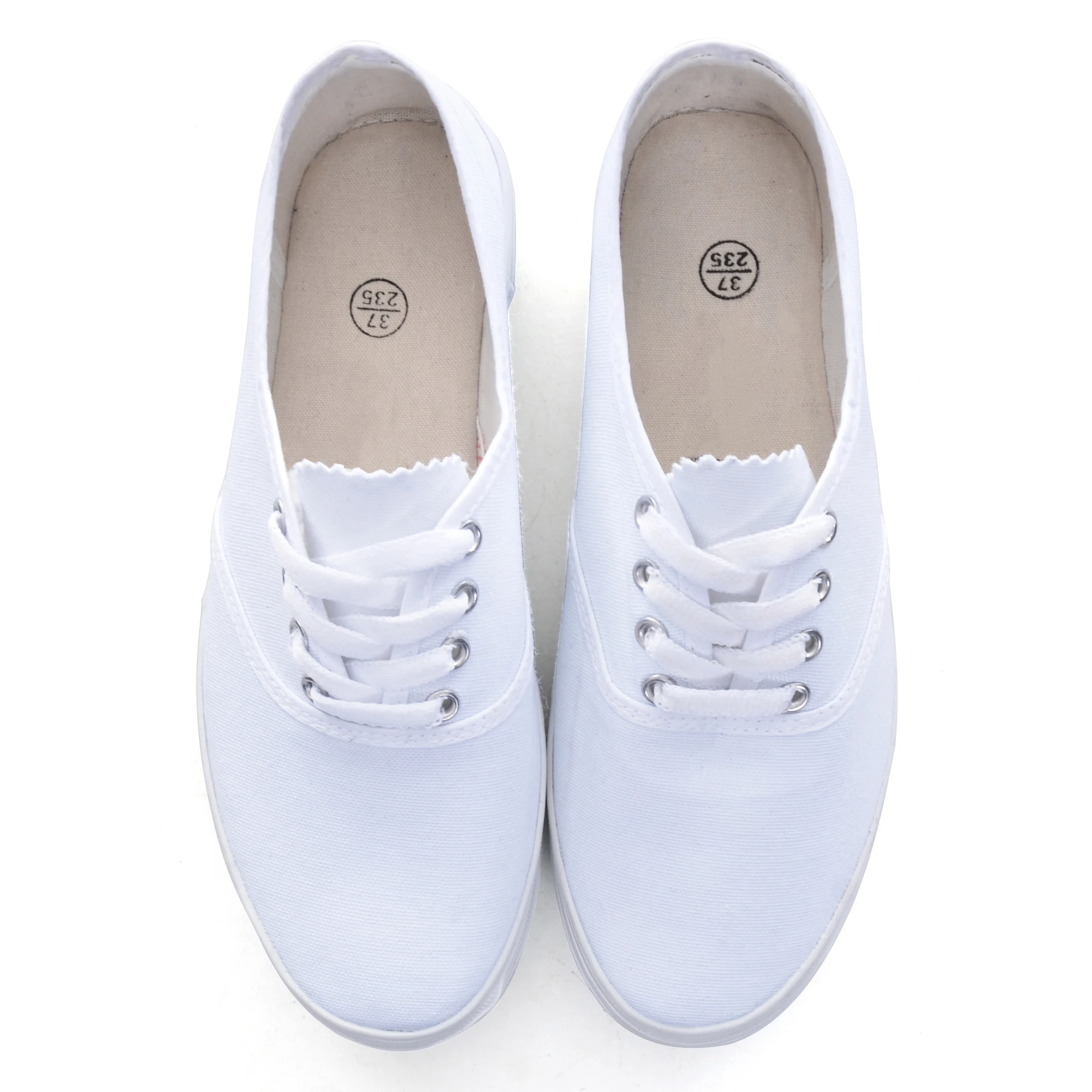 Парусиновая обувь на шнуровке белого цвета Женские лоферы Вулканизированная