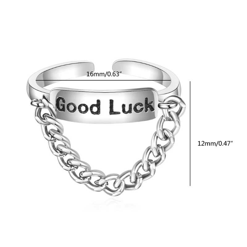 

Retro Classical Engraved Good Luck Band Ring Adjustable Opening Chunky Link Chain Charm Rings Jewelry Gift for Women Men Teens