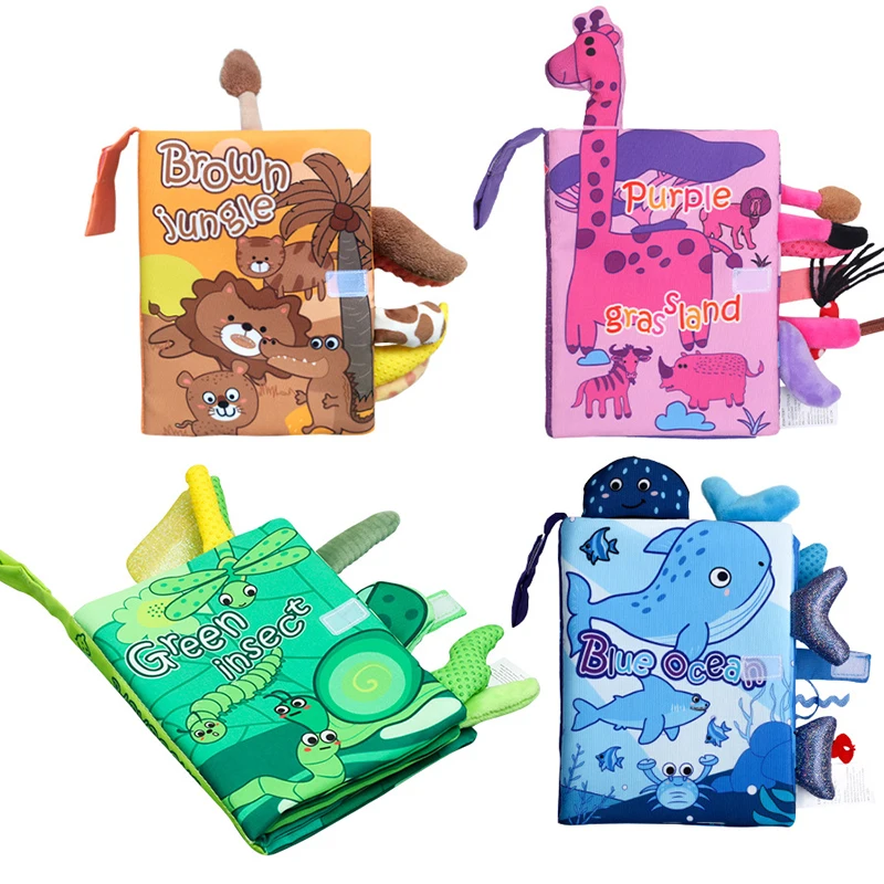 

Детские книжки с животными и хвостом, мягкие Ранние обучающие игрушки, 3D тканевая книга, когнитивные Ранние обучающие игрушки для детей 0-12 м...