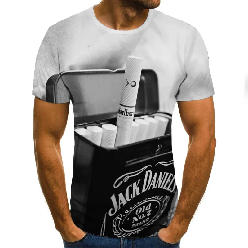 Летняя мужская футболка с короткими рукавами и 3D принтом виски новая для бара