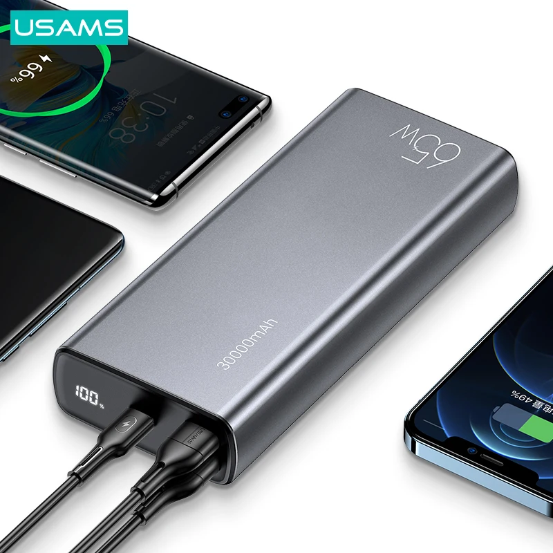 USAMS Power Bank 30000mAh Powerbank Fast Poverbank For iPhone 13 Pro Max Xiaomi Huawei P30 P40 Samsung Portable External Battery |