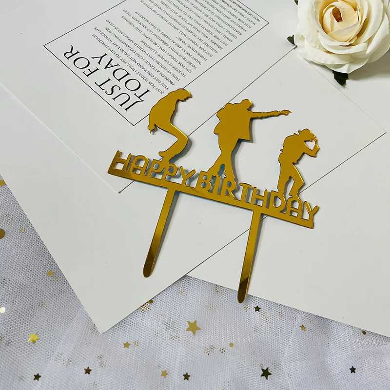 

Happy Birthday Acrylic Cake Topper Happy Dancing Space Dance Step Baking Cake Topper for Kids Birthday Party Cake Decoration New