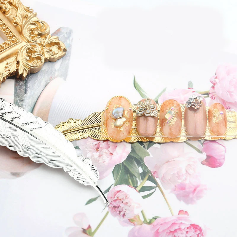 

3PCS Feather Tip Holder Practice Display Stand Rose Gold Sliver Metal Manicure Salon Nail Art Training Showing Tools