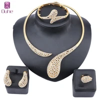 dubai crystal jewelry sets classic party necklace bracelet earrings ring for women wedding bride gift jewelry set