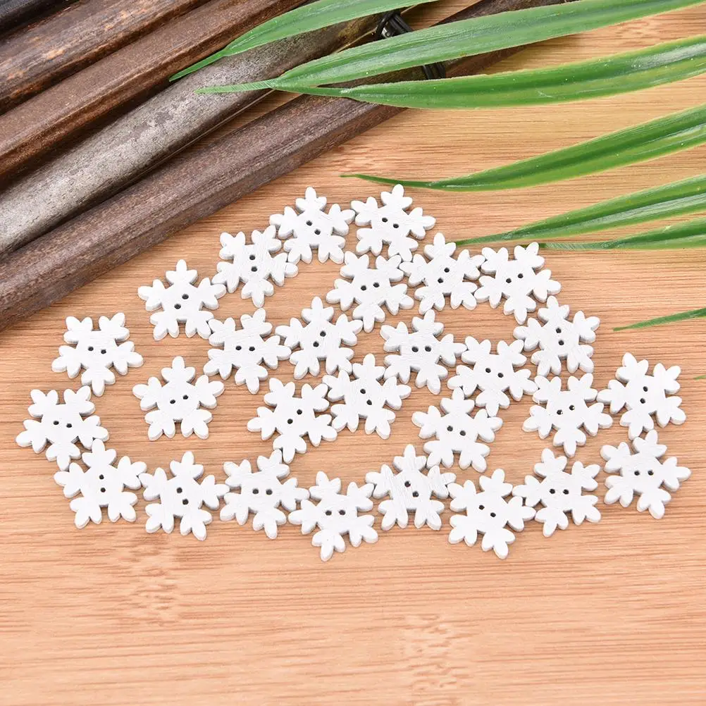 50 шт. с 2 отверстиями белая Рождественская Снежинка деревянные пуговицы подходит