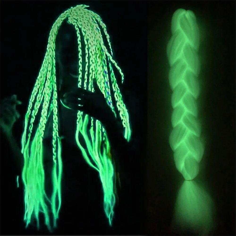 Neon Glowing Hair Florescent Light Braiding Hair Synthetic Jumbo Braids Shining Hair in the Darkness 24inch 100g kanekalon