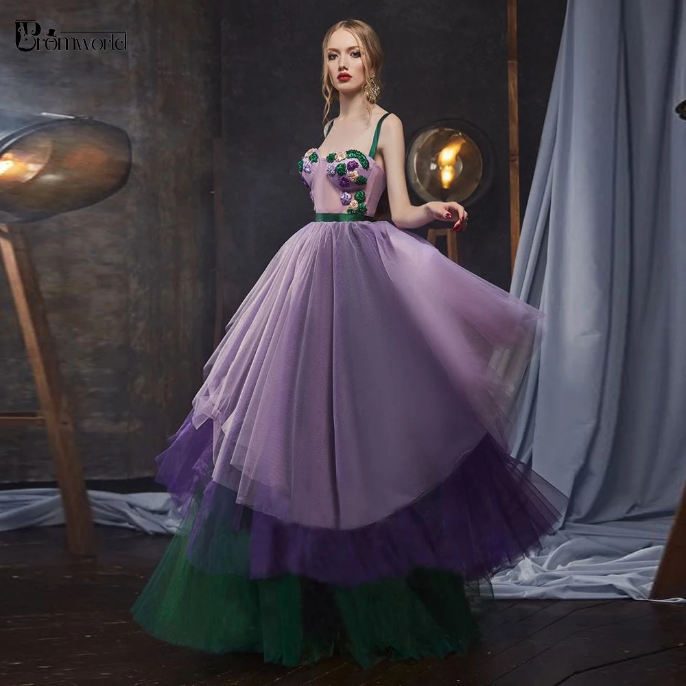 

Distinctive Evening Dresses Long 2021 New Sweetheart Handmade Flowers Straps Tulle Formal Prom Ball Gown Vestidos De Fiesta