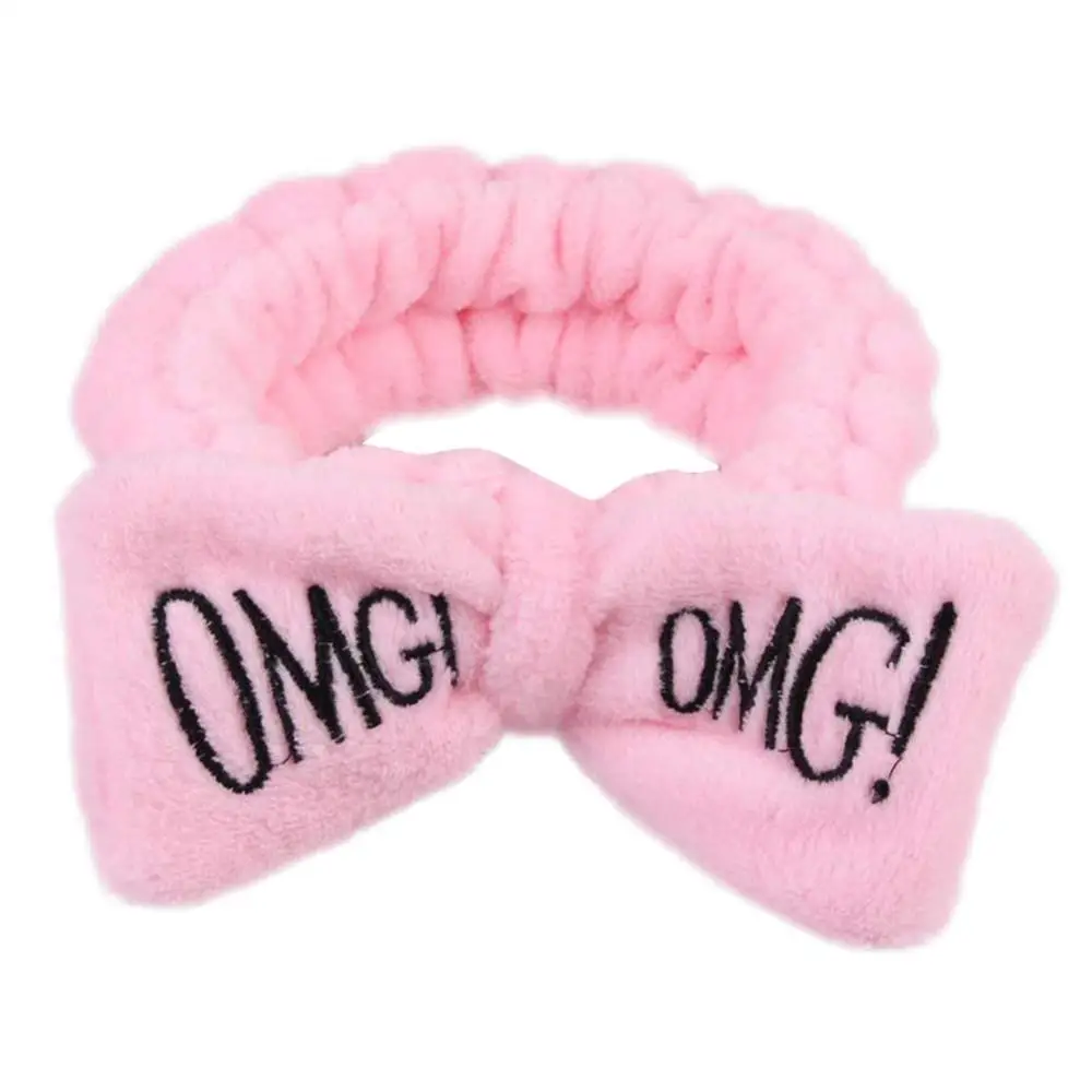 OMG Pink Женская Мягкая повязка для волос с бантиком, с буквенными буквами, оголовье для лица, милые головные уборы для девочек, повязки для волос, коралловые флисовые аксессуары для волос - Цвет: OMG Pink