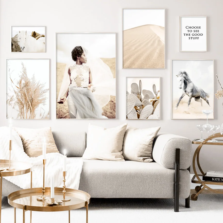 

Desert Cactus Horse Withered Grass Girl Autumn Art Canvas Painting Nordic Posters And Prints Wall Pictures For Living Room Decor