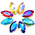 Конский глаз, красочное Хрустальное стекло, пришивные стразы с золотым крабом, лист, кристалл AB, пришивные стразы для свадебного платья B3540