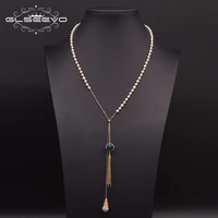 glseevo natural freshwater pearl adjustable tassel long pendant necklace for women wedding sweater chain luxury jewelry gn0182