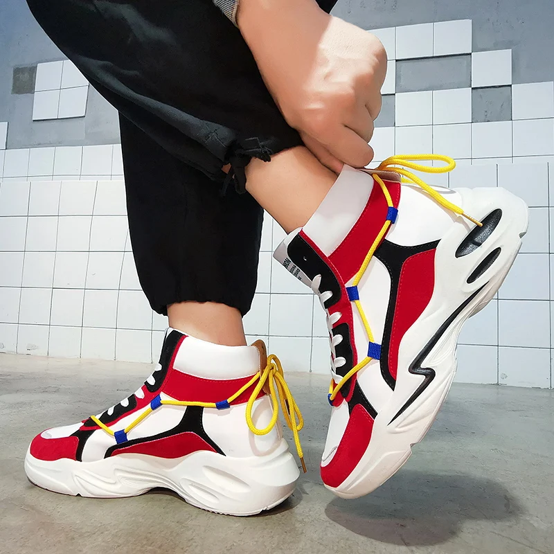 

platform leather black korean Mens Male adidasi mens sports high sneakers for High Sneakers hightop white Sneaker gym male Men