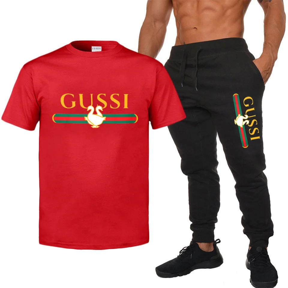 

New Hot Sale Men's Sets Round Neck T Shirts+pants Two Pieces Sets Casual Tracksuit Male 2021 Casual Tshirt Print Trousers Men