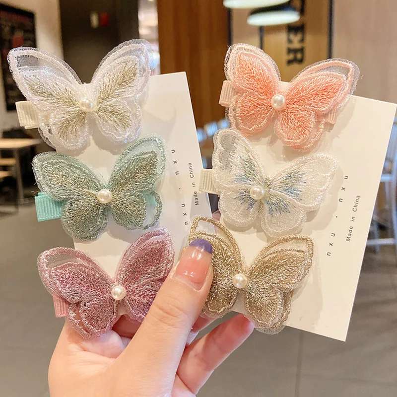 

[Xwen] 2021 New Girls Child Pearls Cute Butterfly Hairpin Girl Side Clips Hair Clips Children Headdress Fashion Hair Accessories