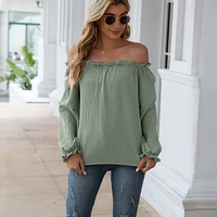 sexy casual tops long sleeve off shoulder women blouses loose long sleeve shirts sexy one shoulder long sleeved solid color top