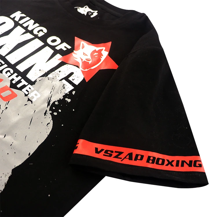 

VSZAP Wolf Fighter Training Boxing Tyson Sport Cotton Short Sleeve T-Shirt Summer Men's MMA Fighter Mouth Guns Fitness Shirt