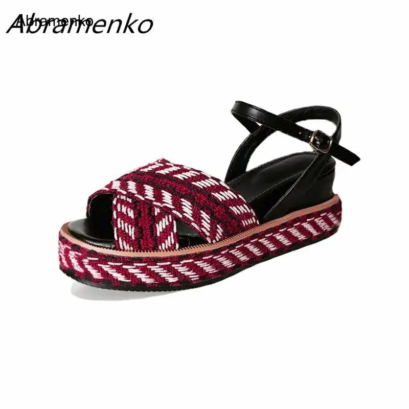 Abramenko/женские плетеные сандалии на платформе Повседневная обувь Высокие