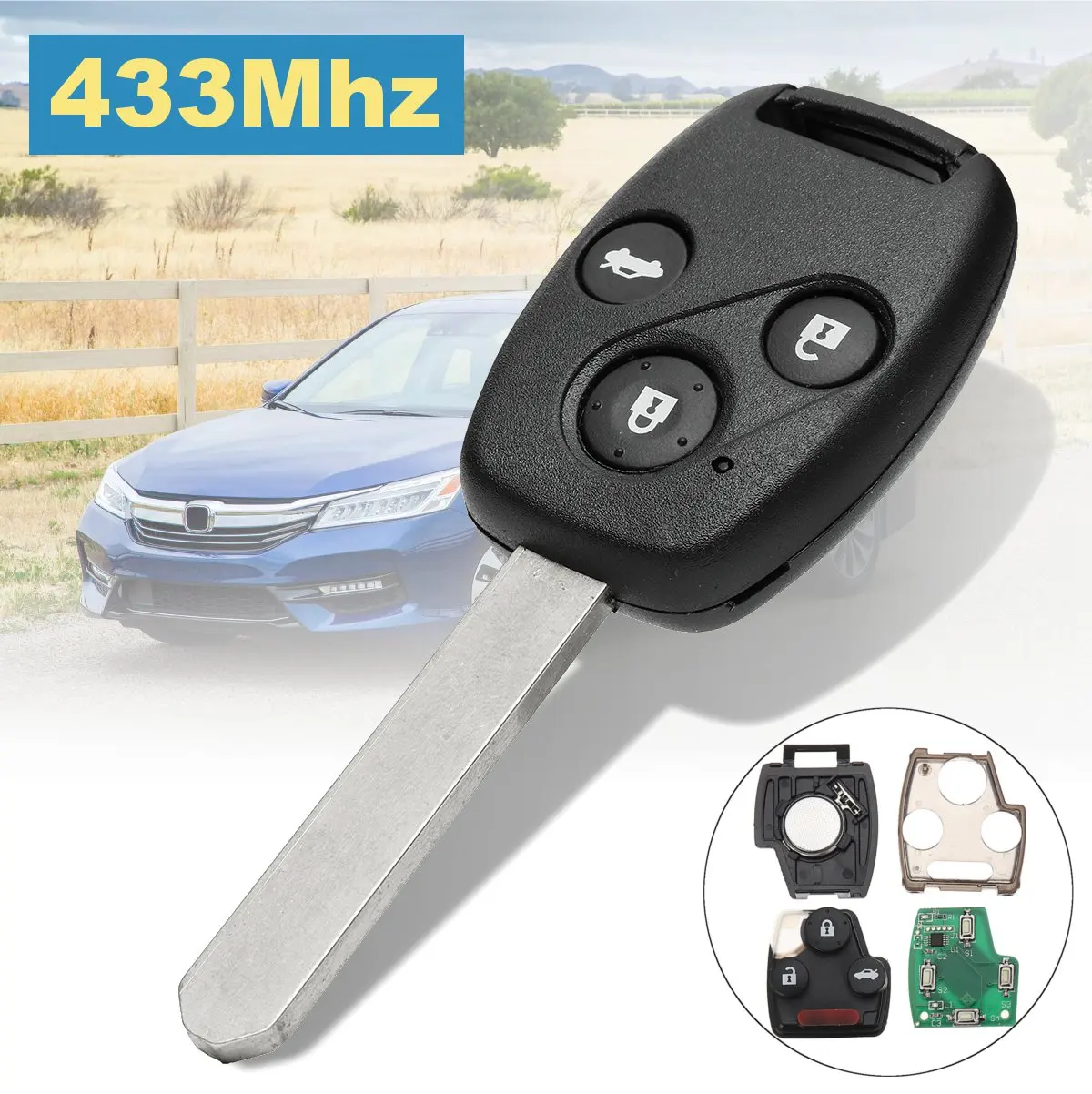 3 кнопки Автомобильный Дистанционный ключ 433 МГц ID48 брелок + лезвие для Honda Accord 2003
