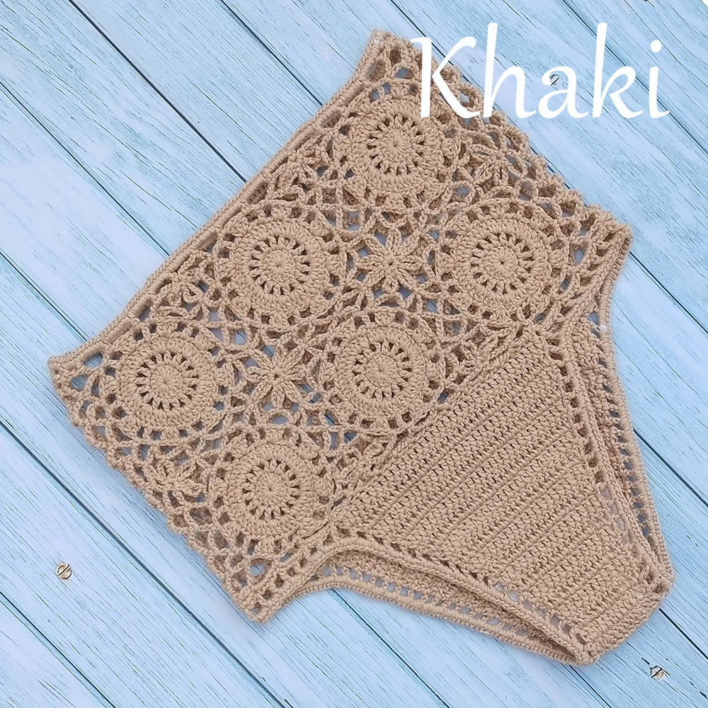 khaki bottom Бикини с высокой талией, женские плавки, Раздельный купальник, шорты,, вязаный крючком купальный костюм, нижнее белье из хлопка, женские плавки - Цвет: khaki bottom