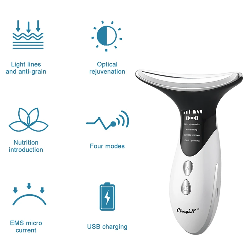 

CkeyiN Ultrasonic Neck Massager Face Lifting EMS Micro-Currents Anti Wrinkles Tightening Facial Photon Therapy Beauty Instrument
