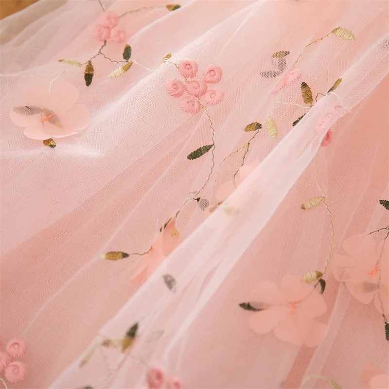 Новая летняя одежда для девочек Детские платья кружевное платье с цветочным