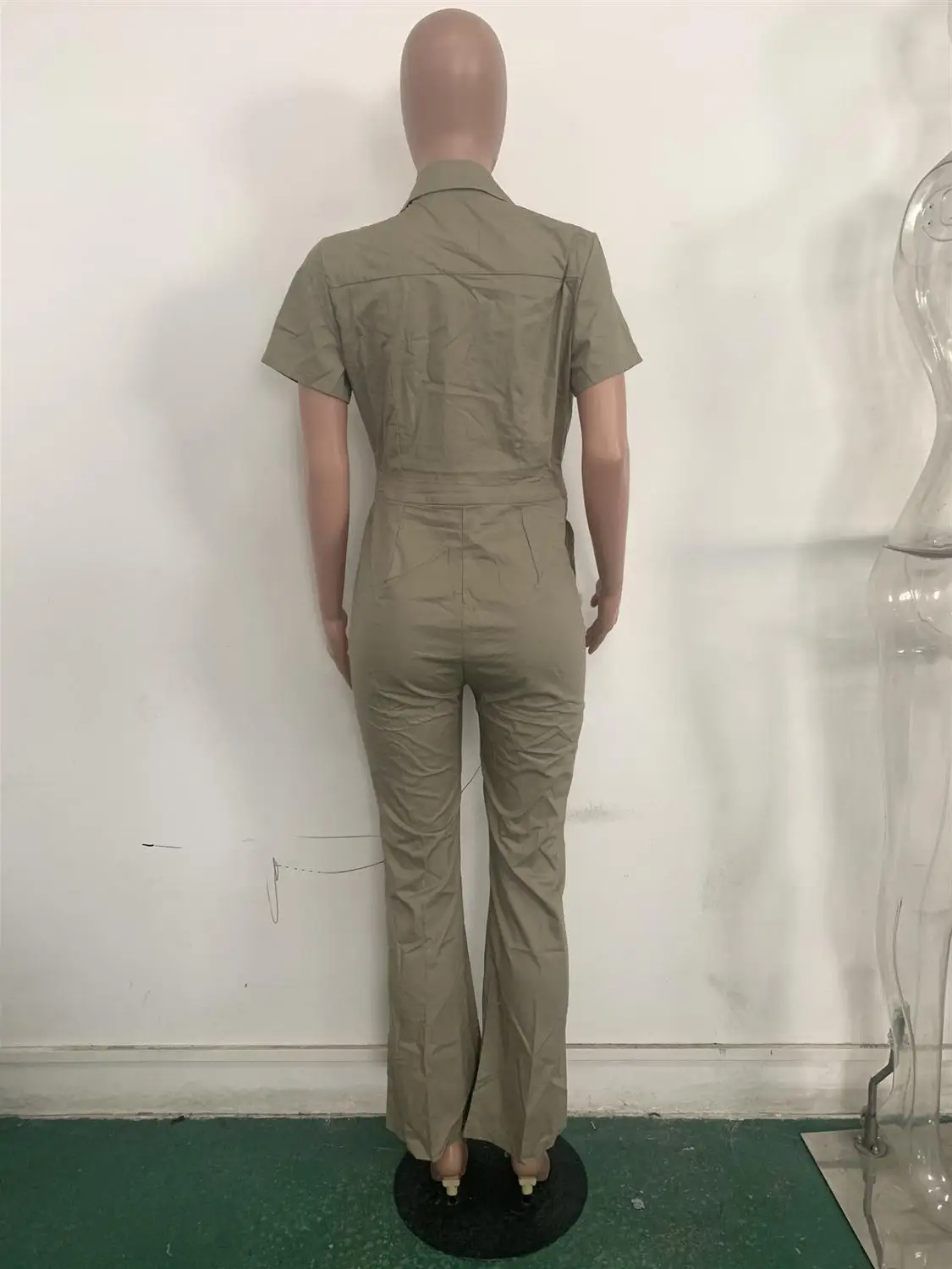 

2020 new arrival high street fashion sexy skinny spandex jumpsuits short sleeve high waist flare romper