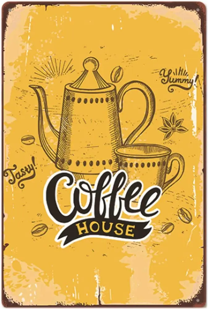 

Original Retro Design Coffee House Tin Metal Signs Wall Art | Thick Tinplate Print Poster Wall Decoration for Cafe/Kitchen
