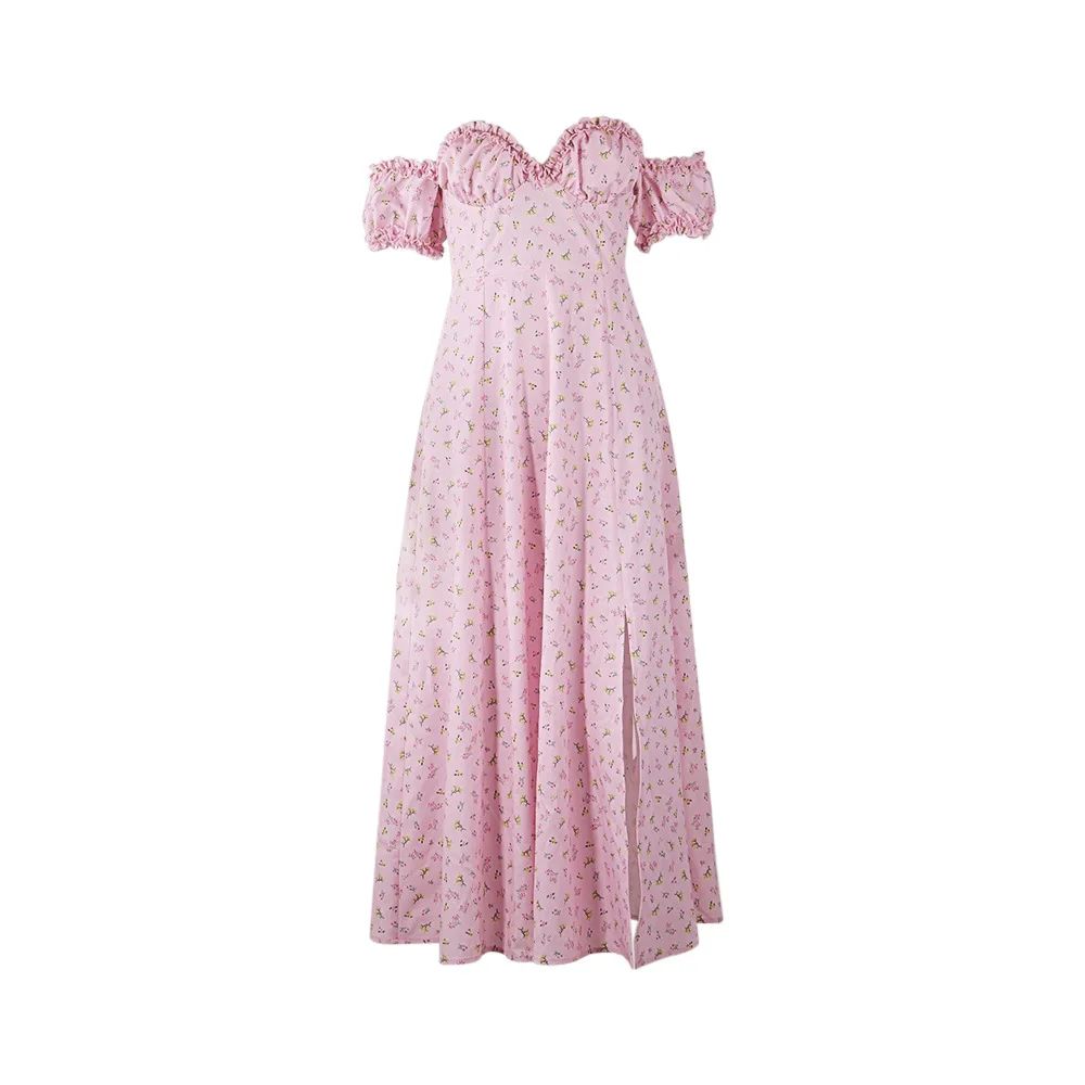 

Women Pretty Vintage Romantic Floral Dress Long Lenght Split Dress