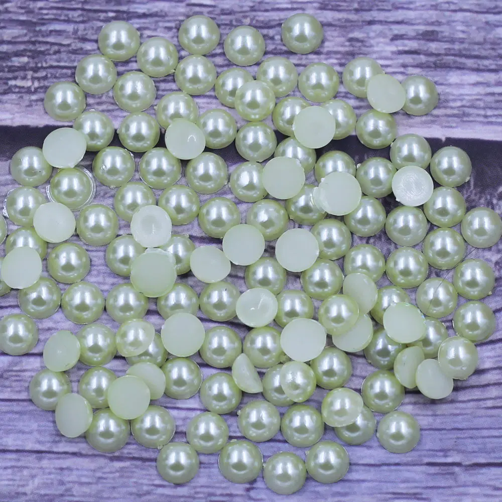 

600Pcs Cameo Cabochon Pearl Beads For Nail Art Half Round Resin Imitation Flatback Green DIY Decoration Craft Jewelry 6mm