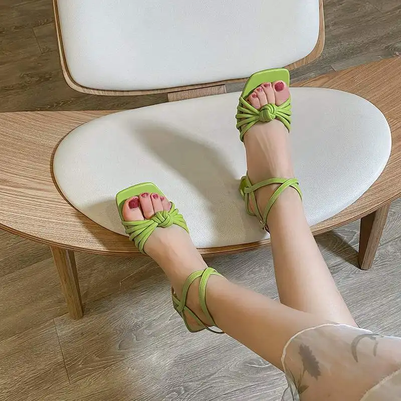 

Krazing pot new summer mules square toe shallow high heels concise style daily wear beauty lady buckle straps sandals women L9f9