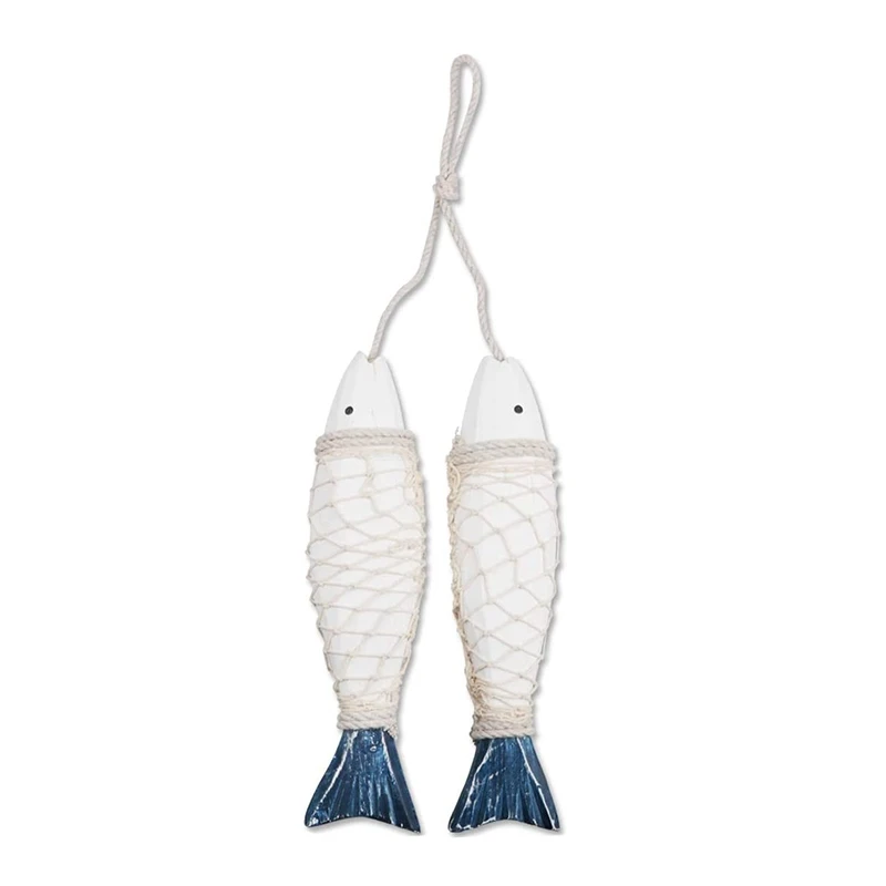 

2PCS Wooden Fish Decoration Nautical Decoration, Wall Decor Door Hanging Decoration Beach Theme Home Wooden Ornament