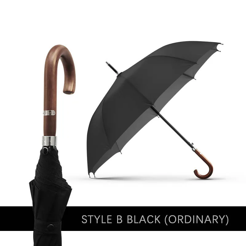 Style B black Новое поступление, длинный зонт от дождя для мужчин и женщин, деловой большой зонт с деревянной ручкой, ветрозащитный 10 ребер, стекловолокно 50RR332 - Цвет: Style B black