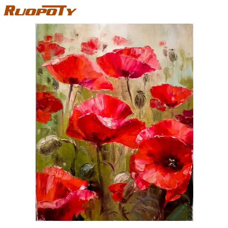 

Painting By Numbers Red Flowers 40x50 Abstract Paint DIY Canvas Picture Hand Painted Oil Painting For Unique Gift