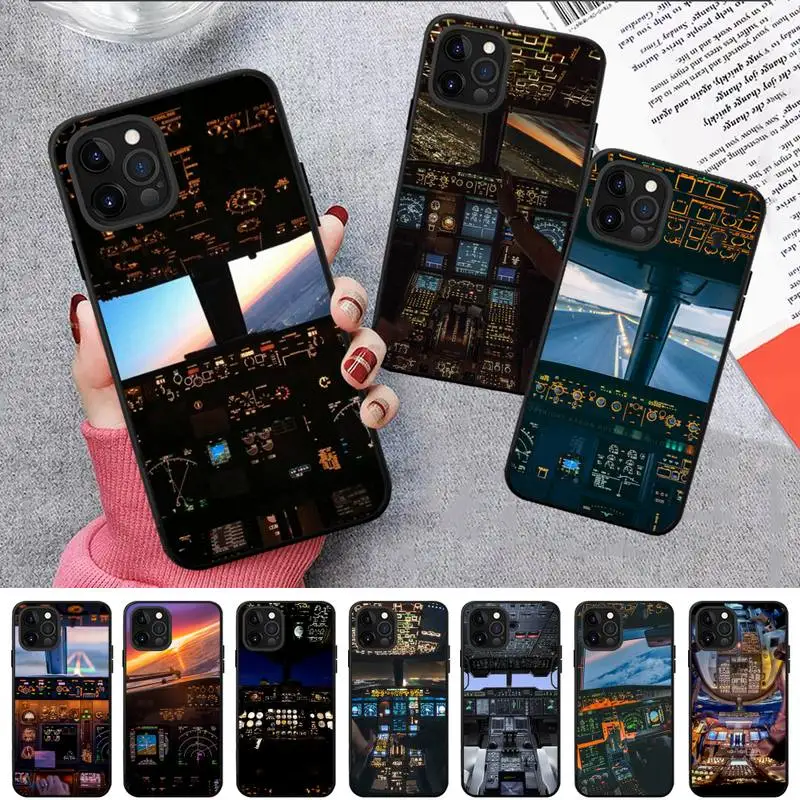 

Airplane Cockpit Fly Phone Case For iPhone 13 11 8 7 6 6S Plus X XS MAX 5 5S SE 2020 XR 11 pro DIY Funda