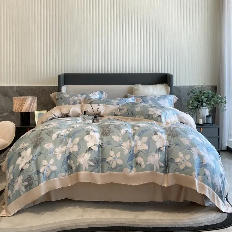 

Natural Organic 100%Bamboo Tencel bedding set floral print Duvet Cover Set with zipper Queen King 4pcs cooling flat/fitted sheet
