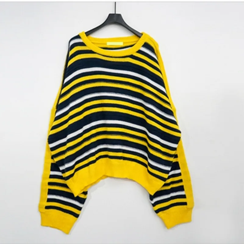 KINOMI Autumn Winter Rainbow Striped Women's Sweaters Bat Sleeve O-Neck Fashionable Korean Style Knitting Casual Tops 2019 New | Женская
