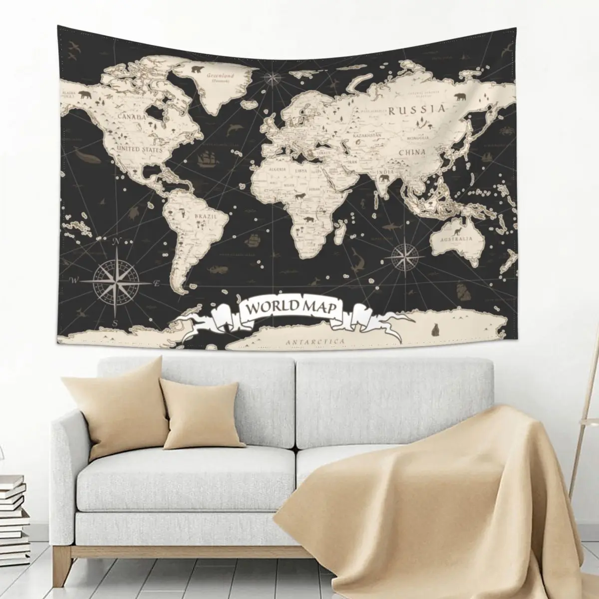 Настенный Ретро гобелен с картой мира настенный из полиэстера в стиле хиппи
