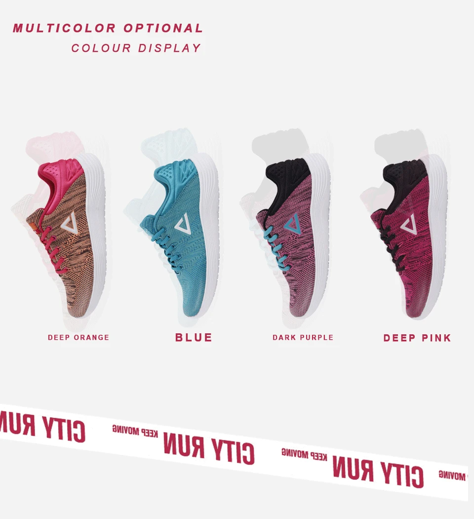 PEAK Running Shoes Light Weight Sneakers Women's Sports Shoes Breathable Stretch Yarns Fitness Sneaker Soft Sole EW7148H