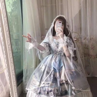 palace princess daily sweet lolita dress vintage lace bowknot cute printing victorian dress kawaii girl gothic lolita jsk cos