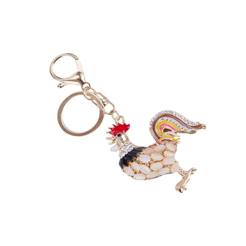 

2 Pcs Rooster Rhinestone Keychain Handbag Charm Key Chain, Gold & Rose Red