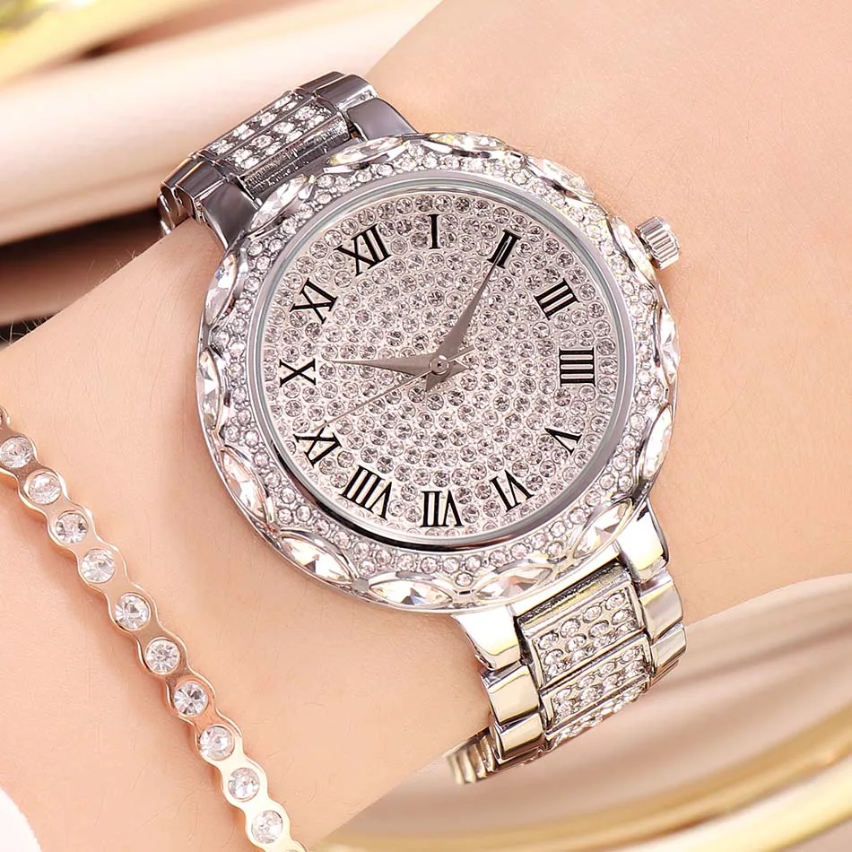 Silver women watch GEDI роскошные женские часы с бриллиантами, полностью Стразы, наручные часы, женские часы с кристаллами, золотые женские кварцевые часы zegarek damski - Цвет: Silver women watch