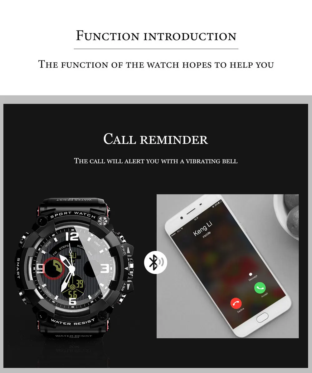 New Men's Quartz Outdoor Sports Watch Support Mobile Phone Bluetooth Pedometer Christmas Gift Birthday Gift