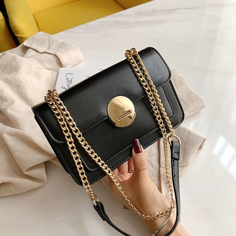 

Female 2019 New Chao Korean Edition Simple, Fashionable, Fresh Single Shoulder Bag with Chain, Chain, Lock and Slant Bag