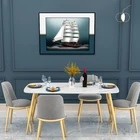 Декоративный постер с пером, золотым пиратским кораблем, растениями, подходит для украшения стен дома, художественная живопись, простая абстрактная холщовая картина