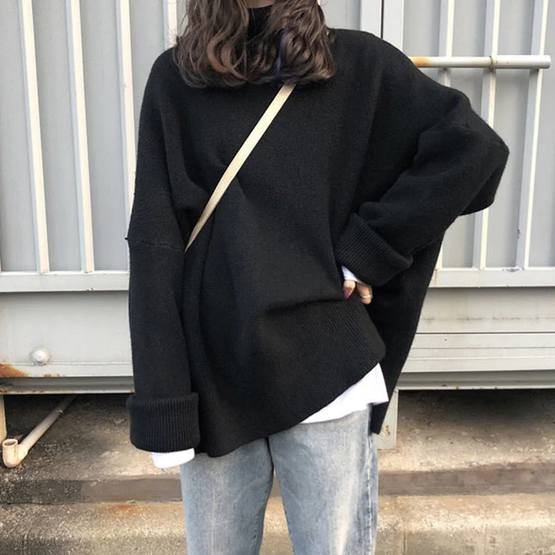 

Свитер с воротником-хомутом, Женский весенне-осенний однотонный вязаный пуловер с длинным рукавом, нарукавные женские свитера, повседневны...