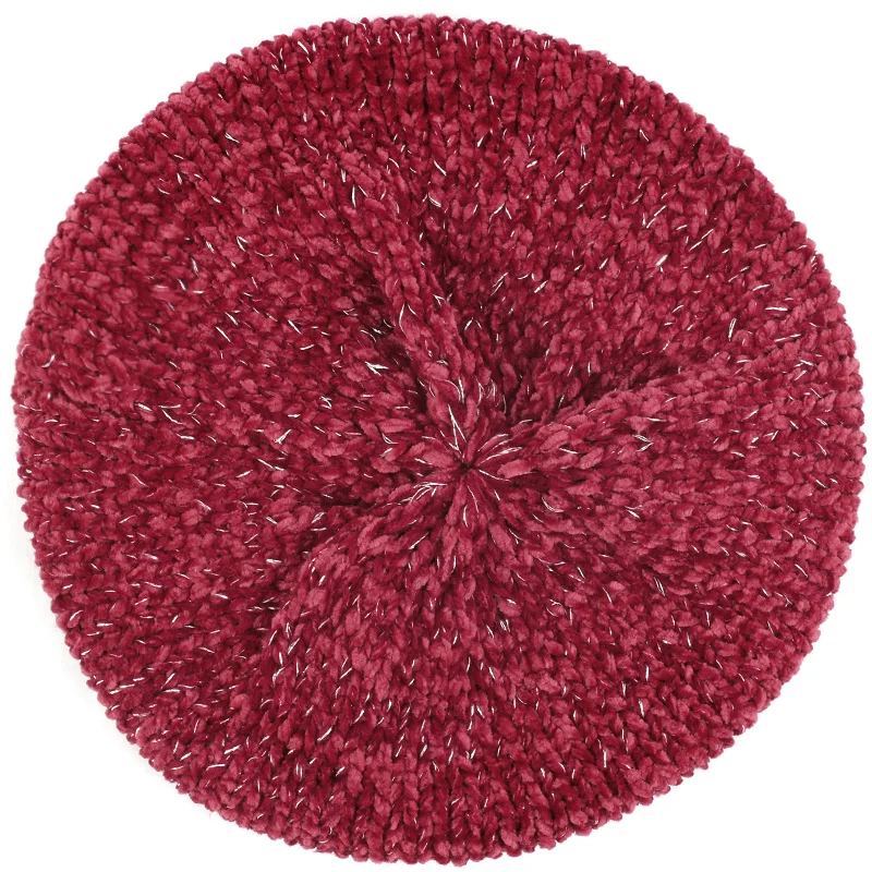 wine red Очаровательная деревянная мода элегантный сладкий французский стиль Женский берет прекрасная женская зимняя шапка Серебряная Золотая линия вязаная теплая шапка - Цвет: wine red