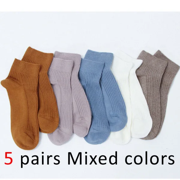 VERIDICAL 5 pairs/lot ankle socks woman solid loose crew Boat Socks harajuku socks cotton Good Quality calcetines mujer 10 color - Цвет: Многоцветный