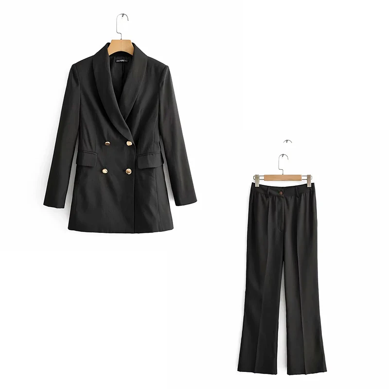jacket jacket-C Повседневные винтажные женские костюмы, новые осенние однотонные женские офисные костюмы с длинными рукавами, повседневные штаны с микро-колокольчиками, комплект из двух предметов - Цвет: jacket jacket-C