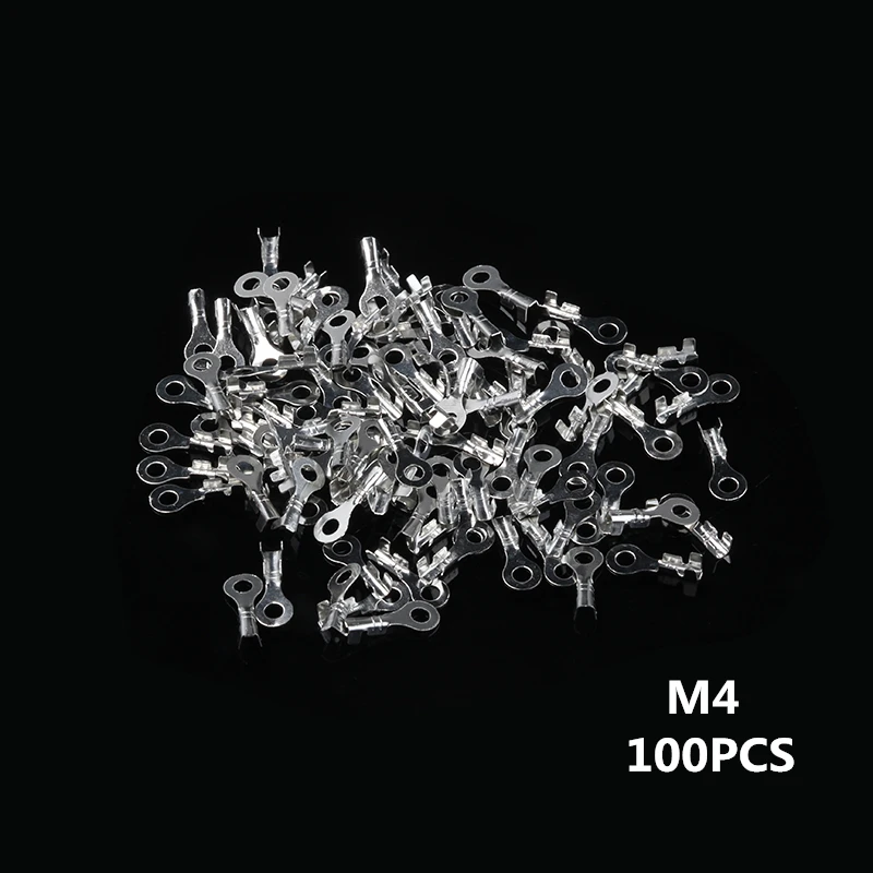 M4 4.2mm 100/150 шт кольцевые кабельные наконечники клеммы Ассорти голый неизолированный разъем 3,2-6,2 мм провода Кабельные соединители латунные клеммы комплект - Цвет: M4 4.2mm