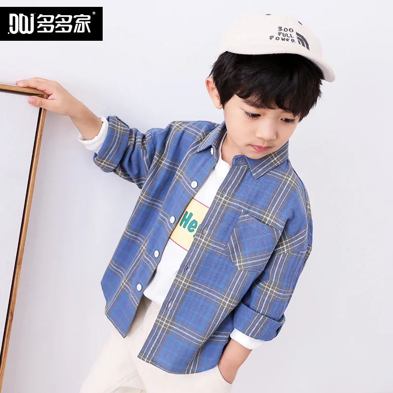 

Young Boys Kids Long Sleeve Cotton Plaid Button Down Shirt Spring Autumn Toddler Boy Clothes 3 To12